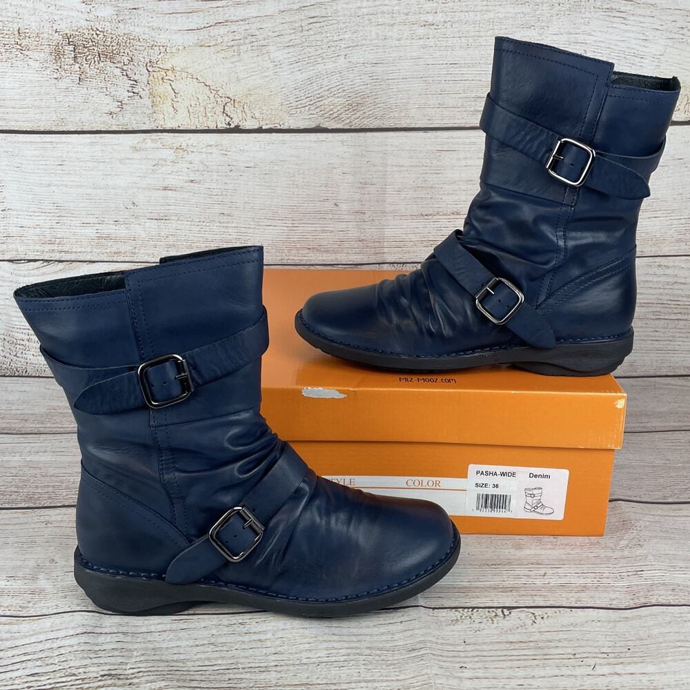 Miz Mooz Pasha Wide Womens Sz EU 36 US 5.5-6 Ankle Boots Navy BLue